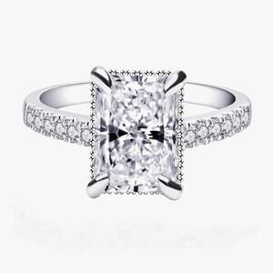 3.0 Carat Radiant Cut Moissanite Ring Sterling Silver w/ 18K Gold Plating Sz 7